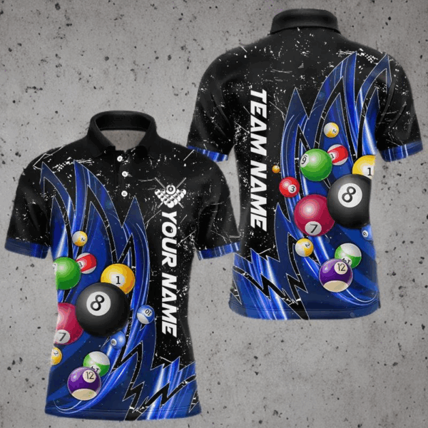 Personalized Wings Blue Grunge Light Billiard Shirts For Men Custom 3D Pool Balls Billiard Jerseys TDM3352