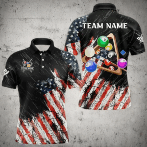 Personalized Retro Grunge American Flag Men Billiard Shirts Custom 3D Pool Ball Billiard Jerseys TDM3350