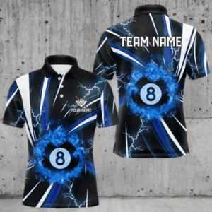 Personalized Blue 8 Ball Pool Fire Men Billiard Shirt Custom Thunder Lightning Billiard Team Jersey TDM3348