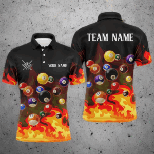 Orange 3D Billiard Balls Fire Flame Custom Billiard Shirts For Men, Billiard League Team Jerseys TDM3329