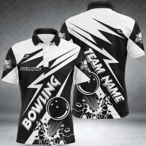 Black and white bowling Polo, Quarter Zip shirts for men Custom Bowling Team League Jerseys NQS7748