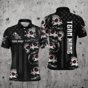 Personalized Black US Flag Skull Billiard Shirts For Men Custom Cool Team Billiard Jerseys TDM3306