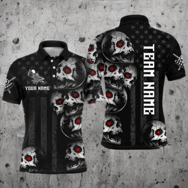 Personalized Black US Flag Skull Billiard Shirts For Men Custom Cool Team Billiard Jerseys TDM3306