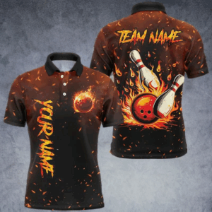 Flame Bowling Jerseys For Men Custom Bowling Polo, Quarter-Zip Shirt for Team, Gift for Bowlers NQS7601