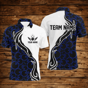 Blue Bowling Pattern Custom Men Bowling Polo Shirts Flame Bowling Team Jerseys Bowling Tournament IPHW5307