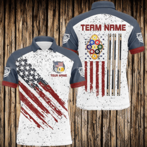 White Grunge American Flag 9 Ball Billiard Shirts For Men Custom Patriotic 9 Ball Pool Jerseys TDM2677