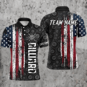 Retro American Flag 8 Ball Pool Billiard Shirts For Men Custom Team Patriotic Billiard Jerseys TDM3295
