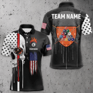 Personalized Grunge Skull Melting American Flag Billiard Shirt For Men Patriotic US Billiard Jersey TDM3292