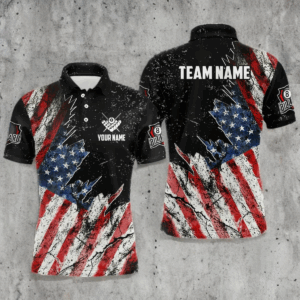 Personalized Grunge Retro American Flag Men Billiard Shirts Custom Patriotic US Billiard Jerseys TDM3291