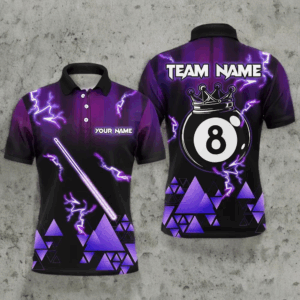 Purple Neon Light 8 Ball Pool Crown Billiard Shirt For Men Custom Team League Billiard Jerseys TDM3290