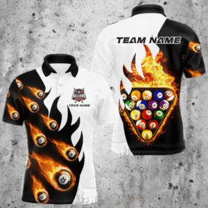 Flaming 8 Ball Pool Billiard Shirts For Men Custom Fire Billiard Team Shirts, Billiard Jerseys TDM3289
