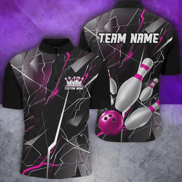 Pink Thunder Lightning Custom Bowling Team Shirts For Men And Women, Strike Bowling Jerseys IPHW6468