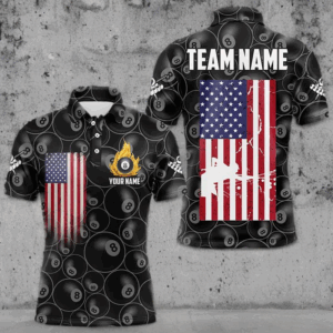 Personalized American Flag 8 Ball Pool Pattern Men Billiard Shirt, Patriotic Pool Billiard Jerseys TDM3282
