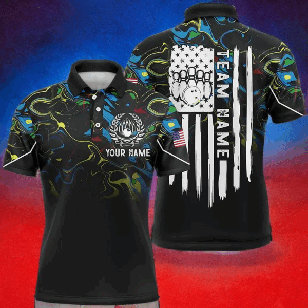 Colorful camo Mens polo bowling shirts Custom American flag patriotic bowling team league jerseys NQS7368