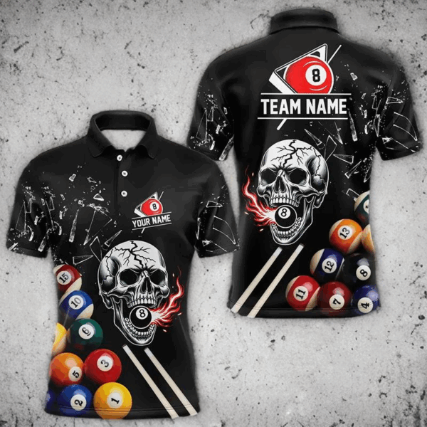 Personalized Break Glass Skull Billiard Shirts For Men Custom Funny 3D Pool Balls Billiard Jerseys TDM3279