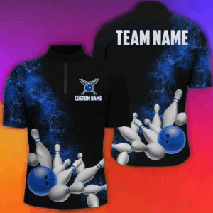 Custom Name Unisex Strike Bowling Team Shirts For Men And Women, Bowlers Outfit | Teal Blue IPHW6014