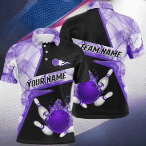 Bowling flame purple smoke pattern Custom black Mens Bowling polo shirts, Team Bowling League Jerseys NQS7229