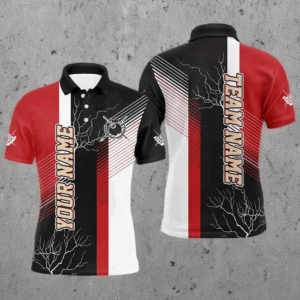 Personalized Black Red Billiard Polo & Quarter Zip For Men Custom 8 Ball Pool Billiard Team Jerseys TDM3268