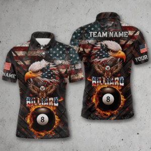 American Flag 8 Ball Pool Fire Custom Eagle Billiard Shirts For Men, Patriotic Billiard Team Jersey TDM3262