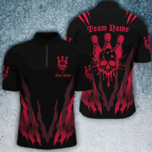 Custom Bowling Shirts For Men And Women, Skull Bowling Team Shirts Bowling Pin | Red IPHW5837