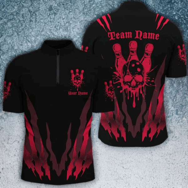 Custom Bowling Shirts For Men And Women, Skull Bowling Team Shirts Bowling Pin | Red IPHW5837