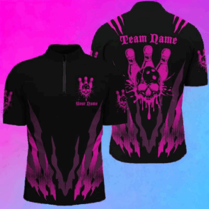 Custom Bowling Shirts For Men And Women, Skull Bowling Team Shirts Bowling Pin | Pink IPHW5836