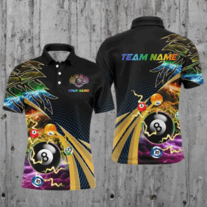 Personalized Colorful Flame 8 Ball Billiard Shirts For Men, Cool Billiard Team Shirts Pool Jerseys TDM3253