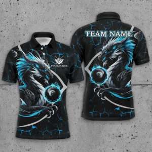 Personalized Blue Glowing Fire Crack Pattern Dragon Billiard Shirts For Men, Team Billiard Jerseys TDM3251