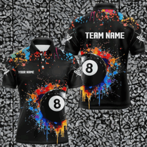 Funny 8 Ball Pool Colorful Paint Splash Custom Billiard Shirt For Men, Billiard Team Jersey | Black TDM3377