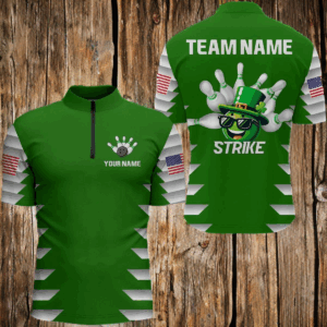 Lucky Bowling Shirt for Men St. Patrick Day Bowling Shirt Custom Green Quarter-Zip Team Shirt QZT221