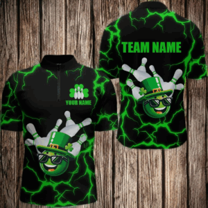 Personalized Bowling Patrick Day Shirt for Men Lucky Bowling Team Jersey Green Bowling Quarter-Zip Shirt QZT220