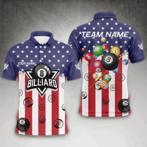 Personalized American Flag Pool Ball Billiard Shirts For Men, Patriotic Billiard Team Shirt Jerseys TDM3238