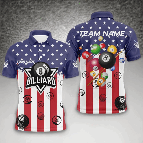 Personalized American Flag Pool Ball Billiard Shirts For Men, Patriotic Billiard Team Shirt Jerseys TDM3238