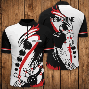 Black and white retro bowling league jerseys custom Men Bowling Quarter Zip Shirt, gifts for bowlers NQS7061