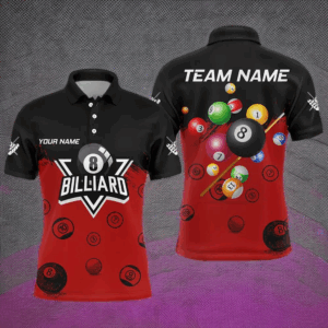 Personalized Black And Red Pool Ball Billiard Shirts For Men, Billiard Team Shirts Billiard Jerseys TDM3237