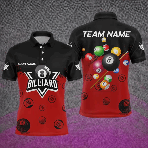 Personalized Black And Red Pool Ball Billiard Shirts For Men, Billiard Team Shirts Billiard Jerseys TDM3237