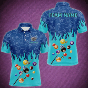 Personalized Blue And Cyan Billiard Shirts For Men Custom 3D Billiard Balls Pool Team Jerseys TDM3236