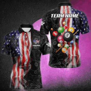 Personalized American Flag Smoke Flag Billiard Jersey, Patriotic Billiard Balls Pool Billiard Shirts TDM3234