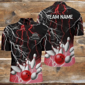 Men's bowling Quarter Zip shirts Custom bowling Red lightning thunder team league jersey NQS6672