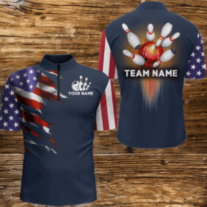 Personalized 3D Bowling Jersey for Men USA Bowling Team Shirt Bowling Quarter-Zip Shirt QZT118