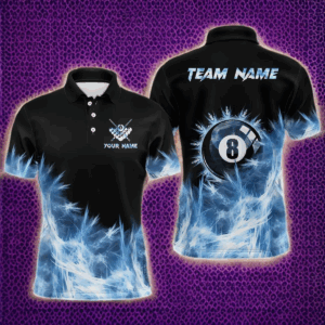 Blue Icy Light 8 Ball Pool Billiard Polo & Quarter Zip For Men Custom Billiard Team Shirts Jerseys TDM3222