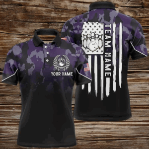 Black purple camo Mens polo bowling shirts Custom American flag patriotic bowling team league jerseys NQS6658