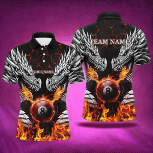 Personalized Twin Dragons Fire Flame 8 Ball Pool Men Billiard Shirts Team League Billiard Jerseys TDM3230