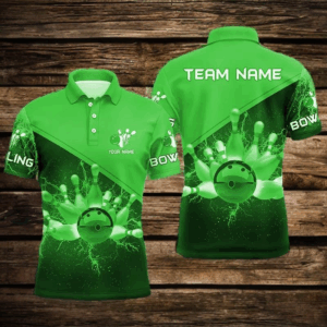 Mens polo bowling shirts Custom green lightning thunder Bowling Team Jersey, gift for team Bowlers NQS6621