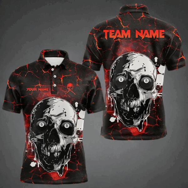 Personalized Red Crack Grunge Skull Men Billiard Shirts, Funny Billiard Shirts Pool Team Jerseys TDM3224