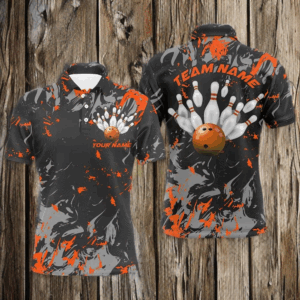 Black And Orange Camo Bowling Team Shirts Custom Men Polo Shirts Bowling League Shirts IPHW5361