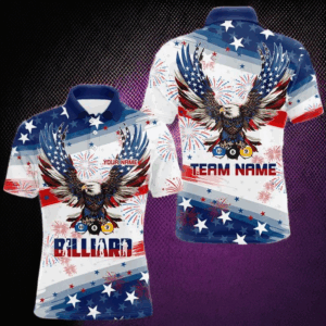 Personalized 8 Ball 9 Ball & 10 Ball American Flag Eagle Billiard Shirt, Pride Men Billiard Jerseys TDM3223