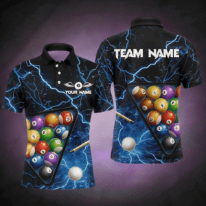 Personalized Blue Striking Thunder Lightning Billiard Shirt For Men Billiard Balls Pool Team Jersey TDM3221