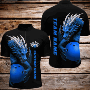 Custom Blue Dragon Men Bowling Quarter Zip Shirt Team Bowling Jerseys Bowling Apparel For Bowler IPHW5294