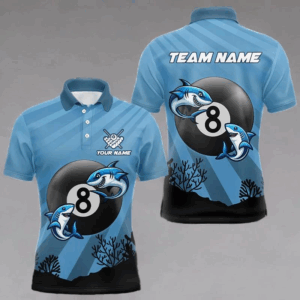 Personalized Shark 8 Ball Pool Blue Men Billiard Shirts Custom Funny Billiard Shirts Pool Jerseys TDM3210